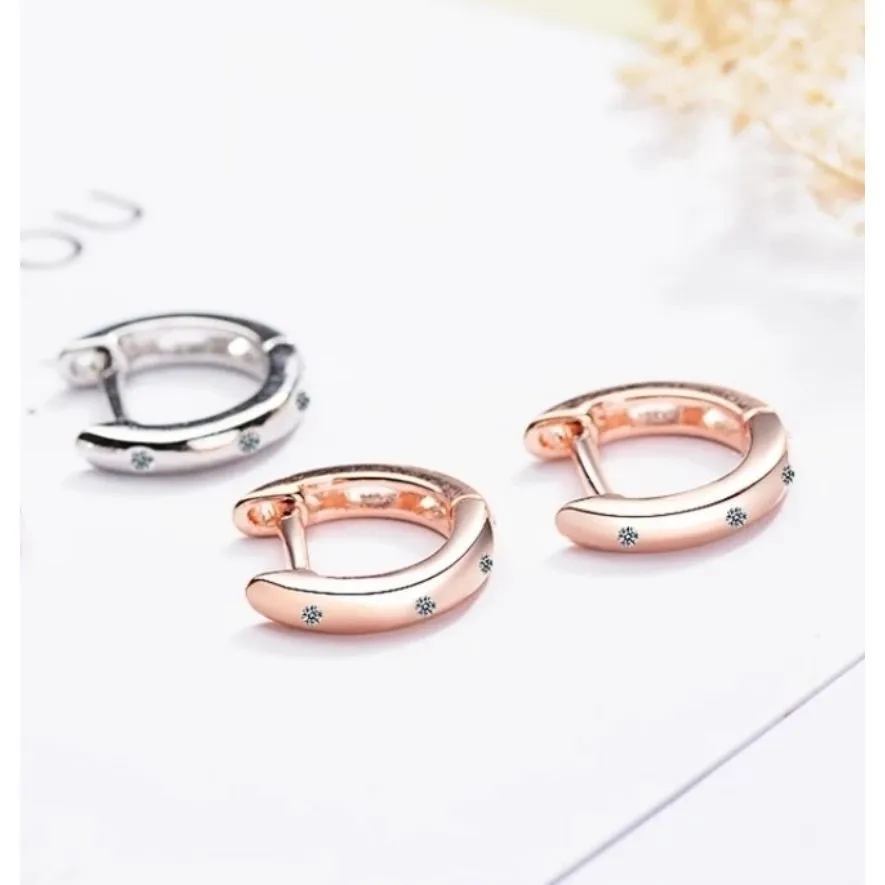 NEW Unisex 14k Rose Gold S925 Huggie Hoop U‎ Shape Simulated Diamond Earrings - Image 8