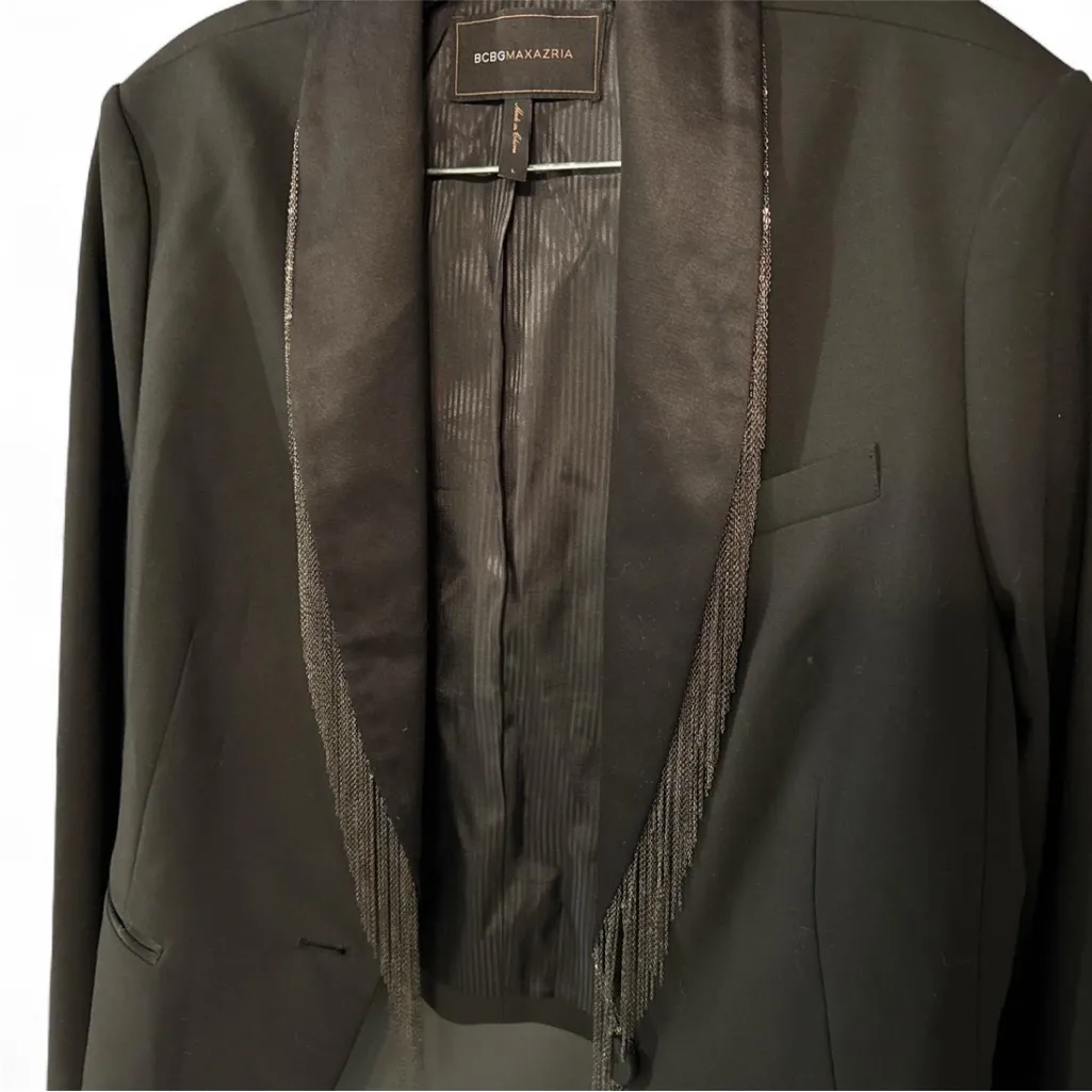 BCBGMaxAzria Black Blazer with Fringe Detail - Image 2