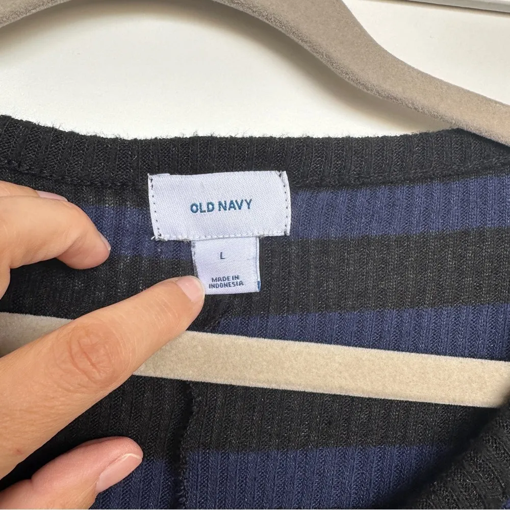 Old Navy Black and Blue Striped Knot Lightweight Sweater - Image 2