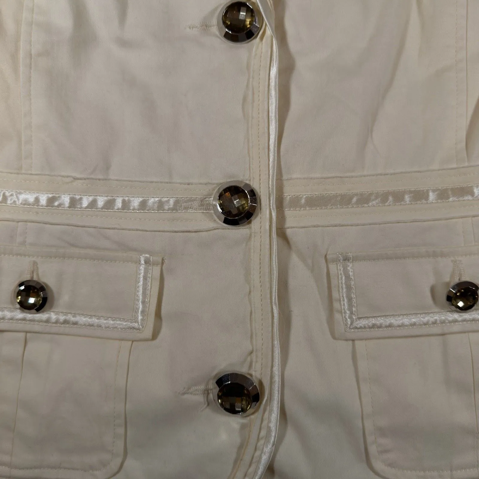 NWT CJ Banks Womens Ivory Blazer Jacket Pockets Size 1X Satin Trim Lined Jewel - Image 2