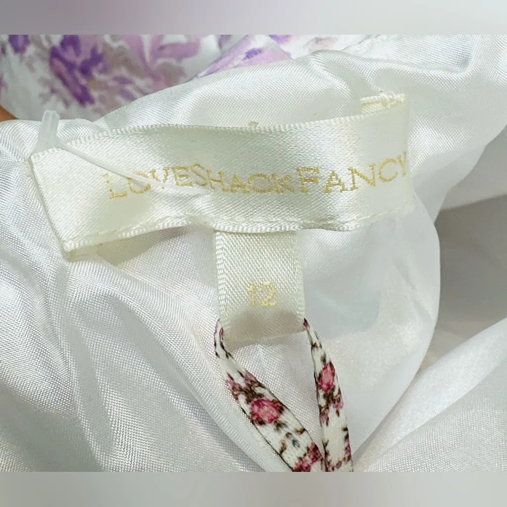 LoveShackFancy Till French Lilac White Sateen Bow Back Dress Size 12 NWT - Image 12