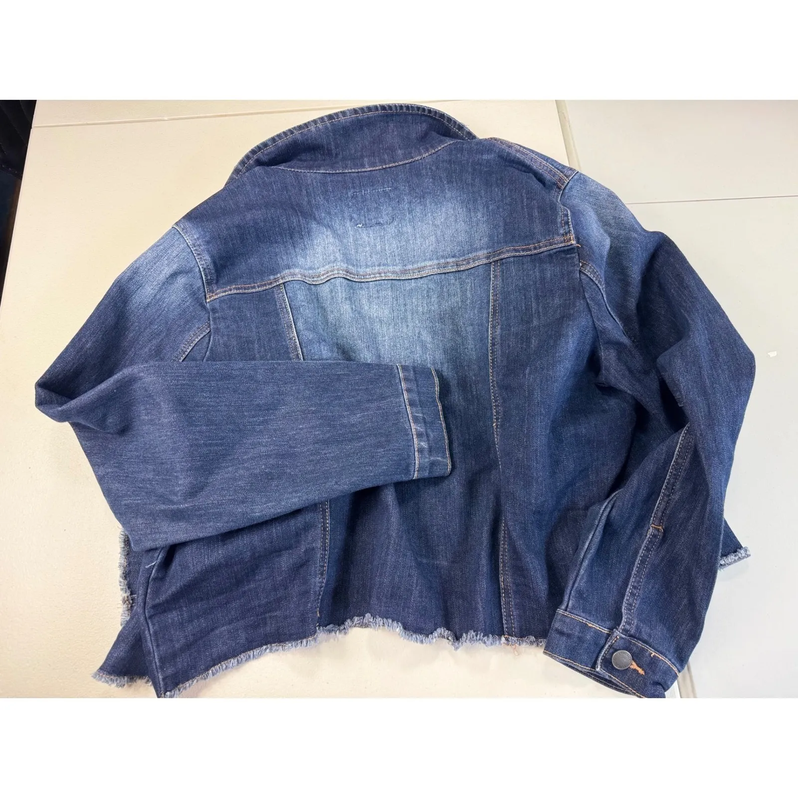 Lovesick Distressed Denim Jacket Cropped Blue Jean Jacket Raw Hem Juniors 1 Size 0 - Image 8