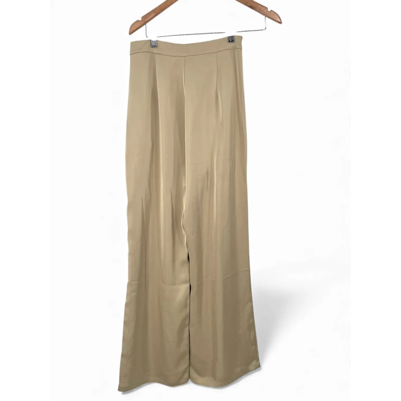 Emory Park | S | Trouser Pant Wide Leg Satin High Rise Pleated 31" inseam Tan - Image 3