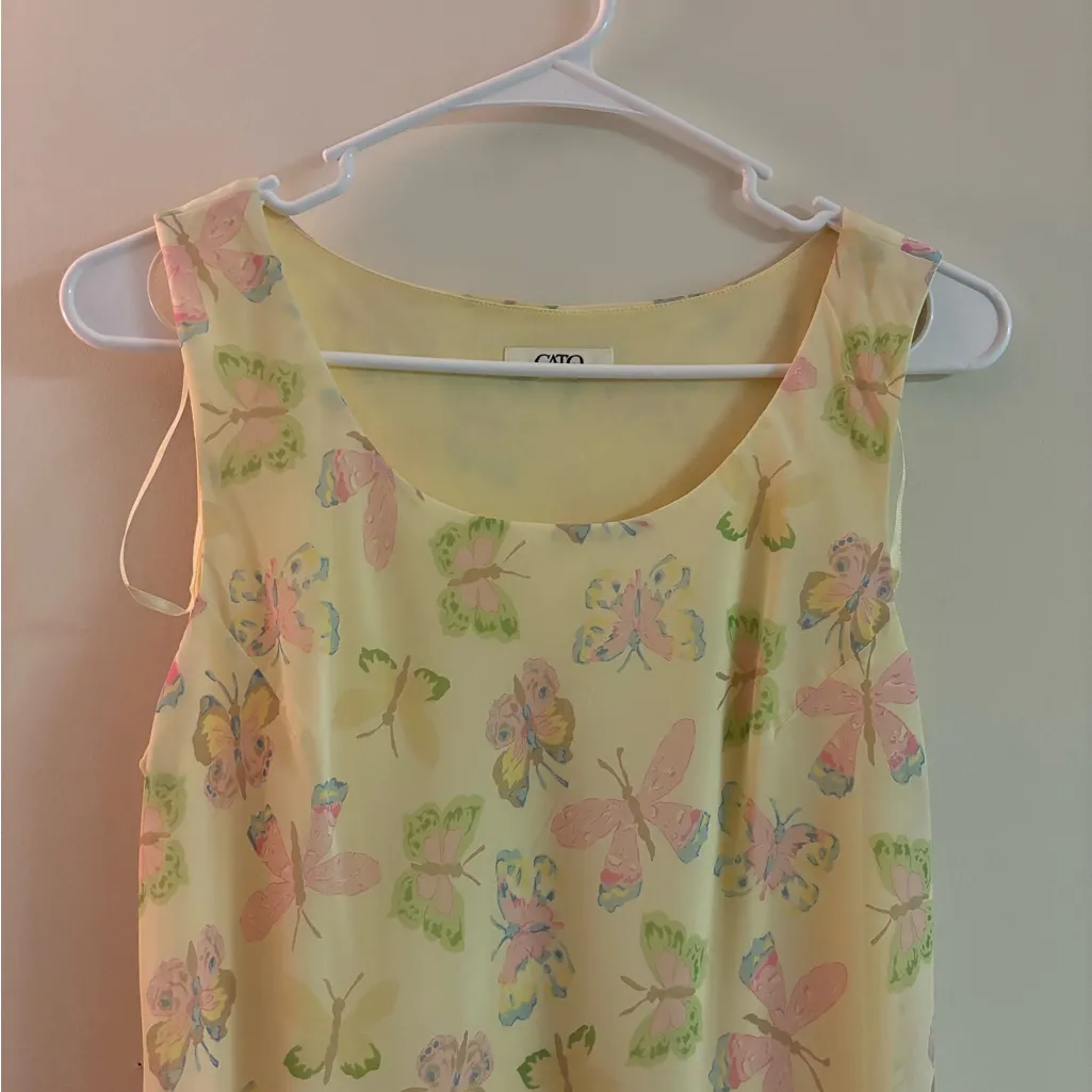 Cato Yellow Butterfly Print Sleeveless Lined Dress Estimated Size S - Image 3