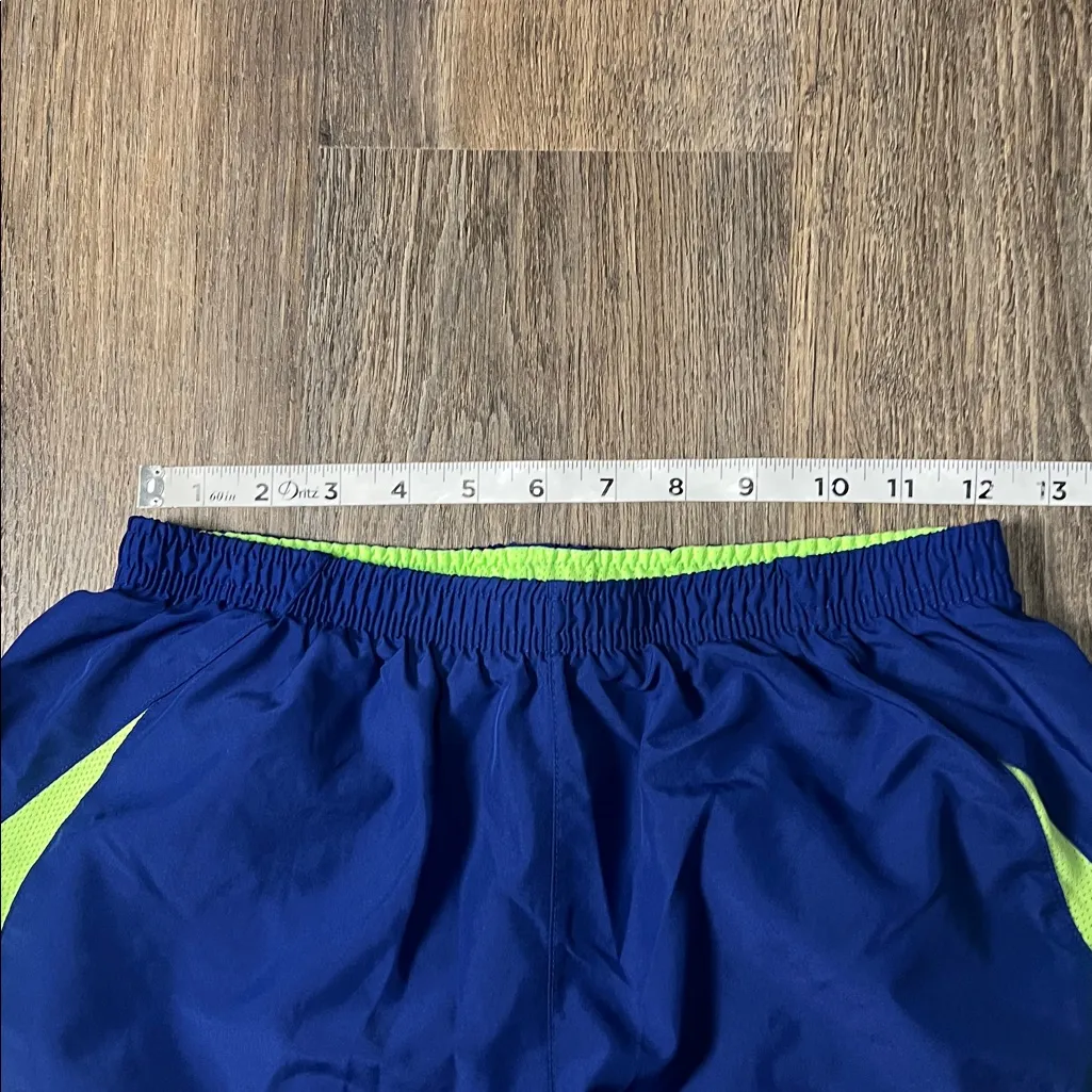 Nike Lined Blue & Green Athletic Running Shorts Elastic Drawstring Waist Small - Image 4