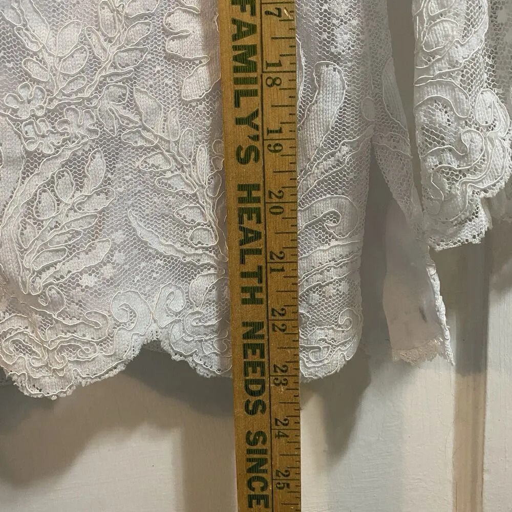 Vintage VICTOR COSTA Sz 6 White Floral Lace Pattern Blouse Zip Up Clean Girl - Image 6