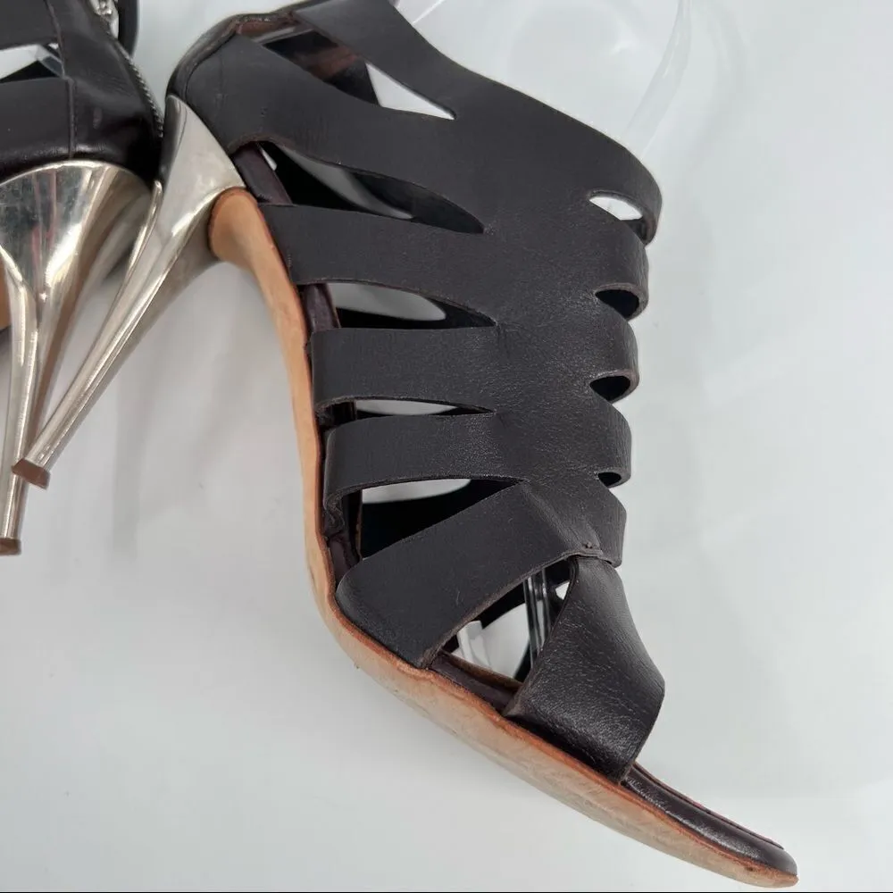 Giuseppe zanotti leather caged metal heel size 9‎ B bootie Strappy cut out - Image 5
