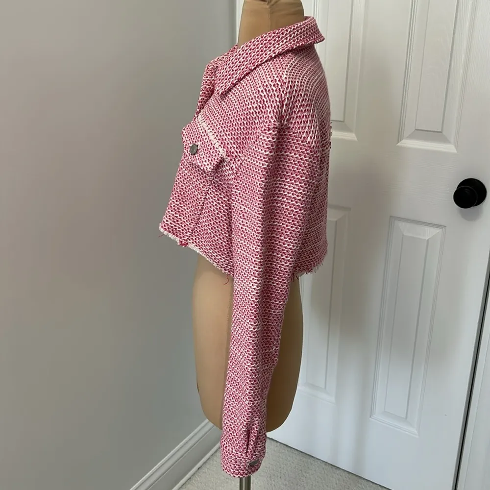 Zara Pink Twill Cropped Jacket - Image 6