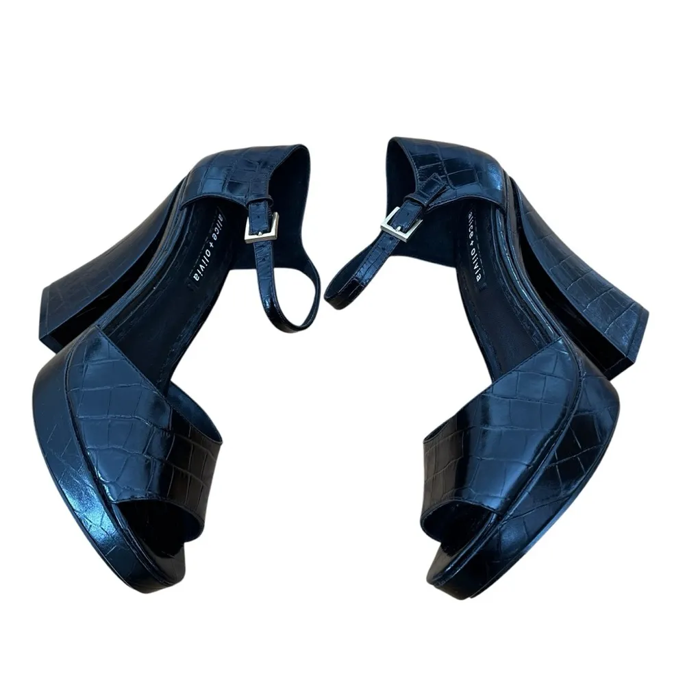 Alice & Olivia Croc Embossed Platform Sandals New Black Size 10.5 - Image 3