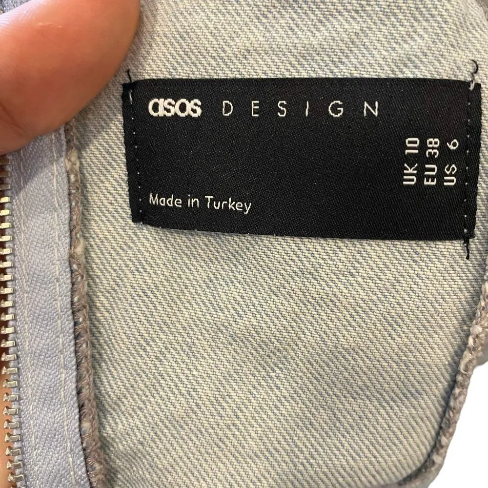 Asos Strapless Denim Mini Dress With Slit Hem - Image 9