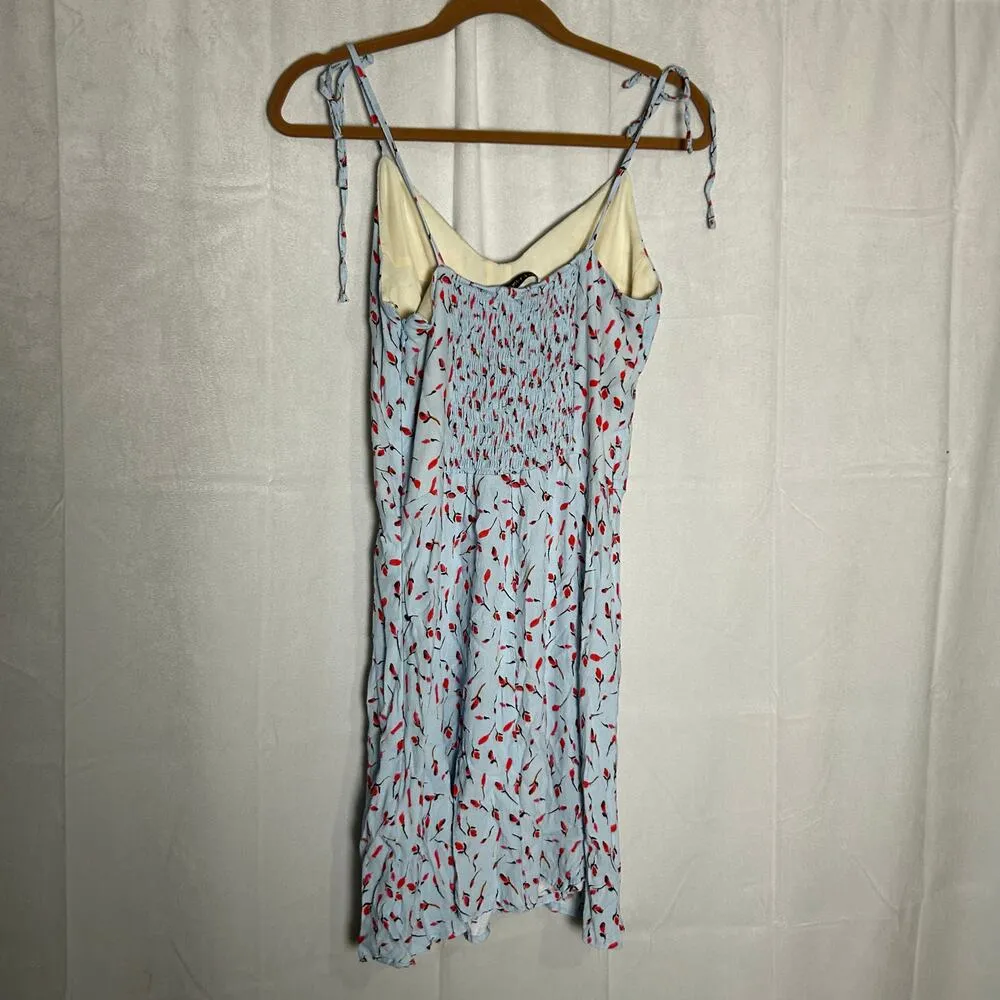 Mar De Margaritas Made in Italy Blue & Red Floral Print Tie Shoulder Mini Dress Size L - Image 2