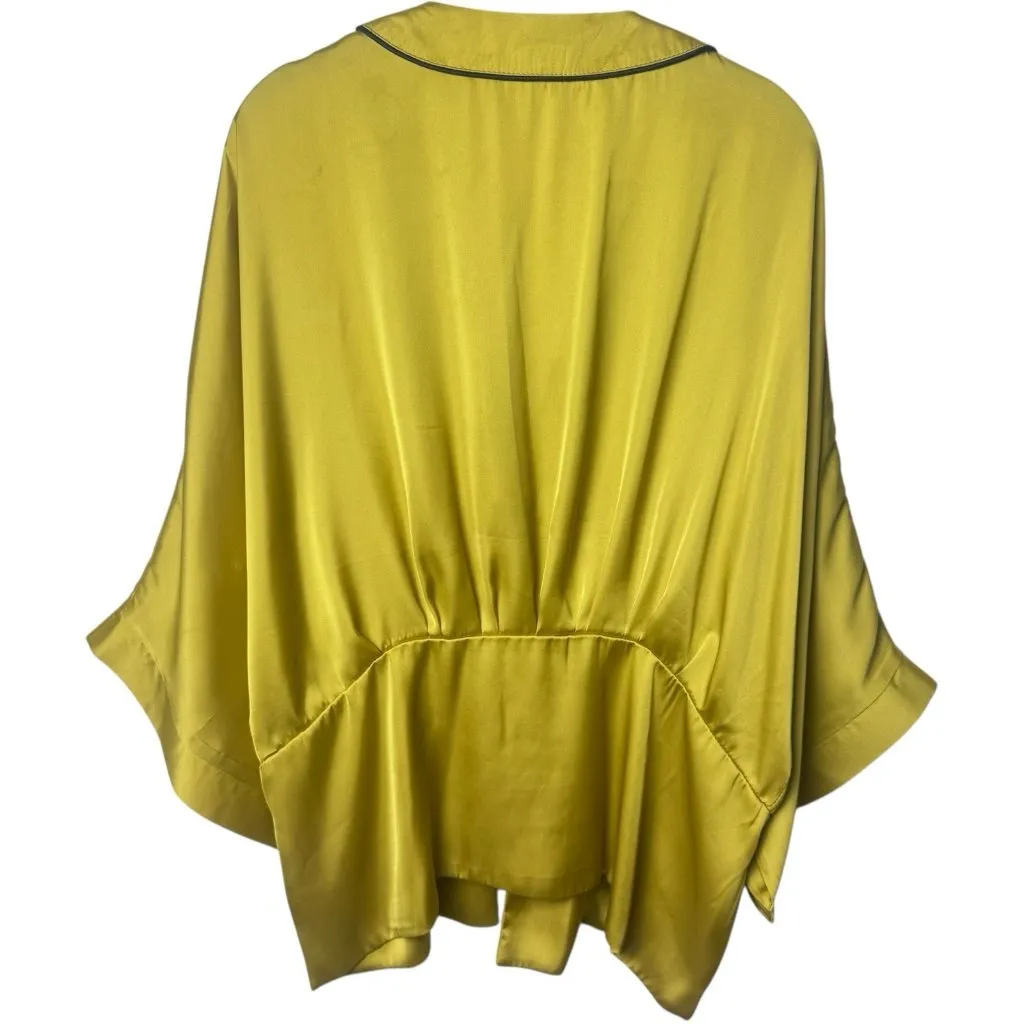 Ruyi Chartreuse Satin Batwing Tie Front Kimono Festival Fairy Whimsical Boho OS Yellow Size undefined - Image 6
