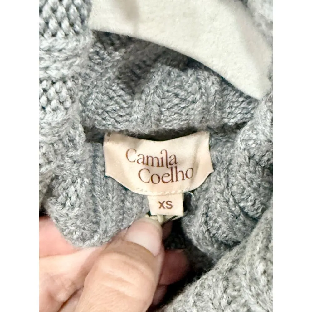 NWT Camila Coelho Daria Cable Knit Turtleneck Cropped Sweater Gray Women's XS - Image 6