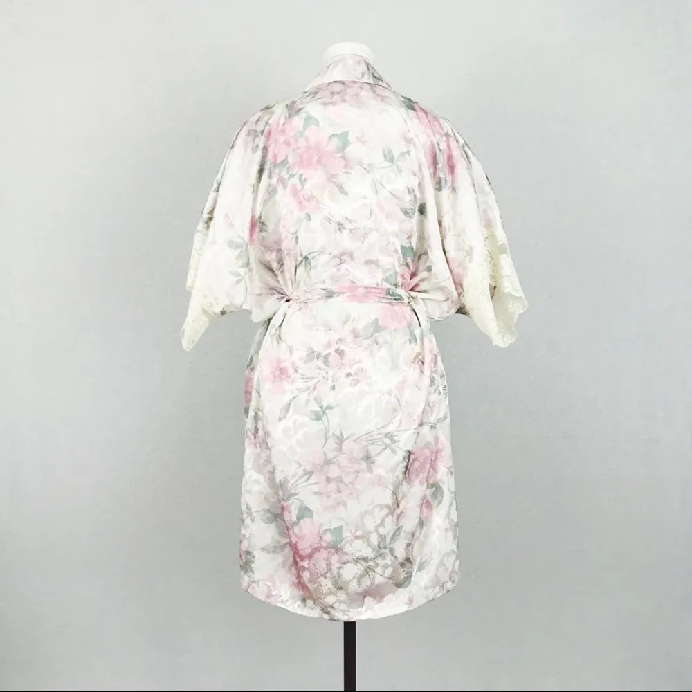 Vintage Satin Botanical Nightgown + Robe | Size M White Size M - Image 6
