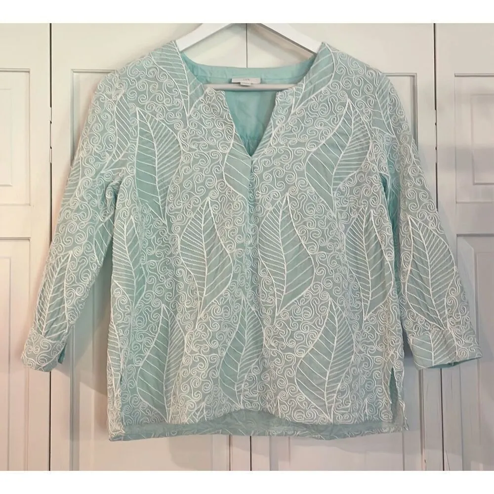 J.Jill aline notch neck popover top embroidered size xsp Green - Image 6