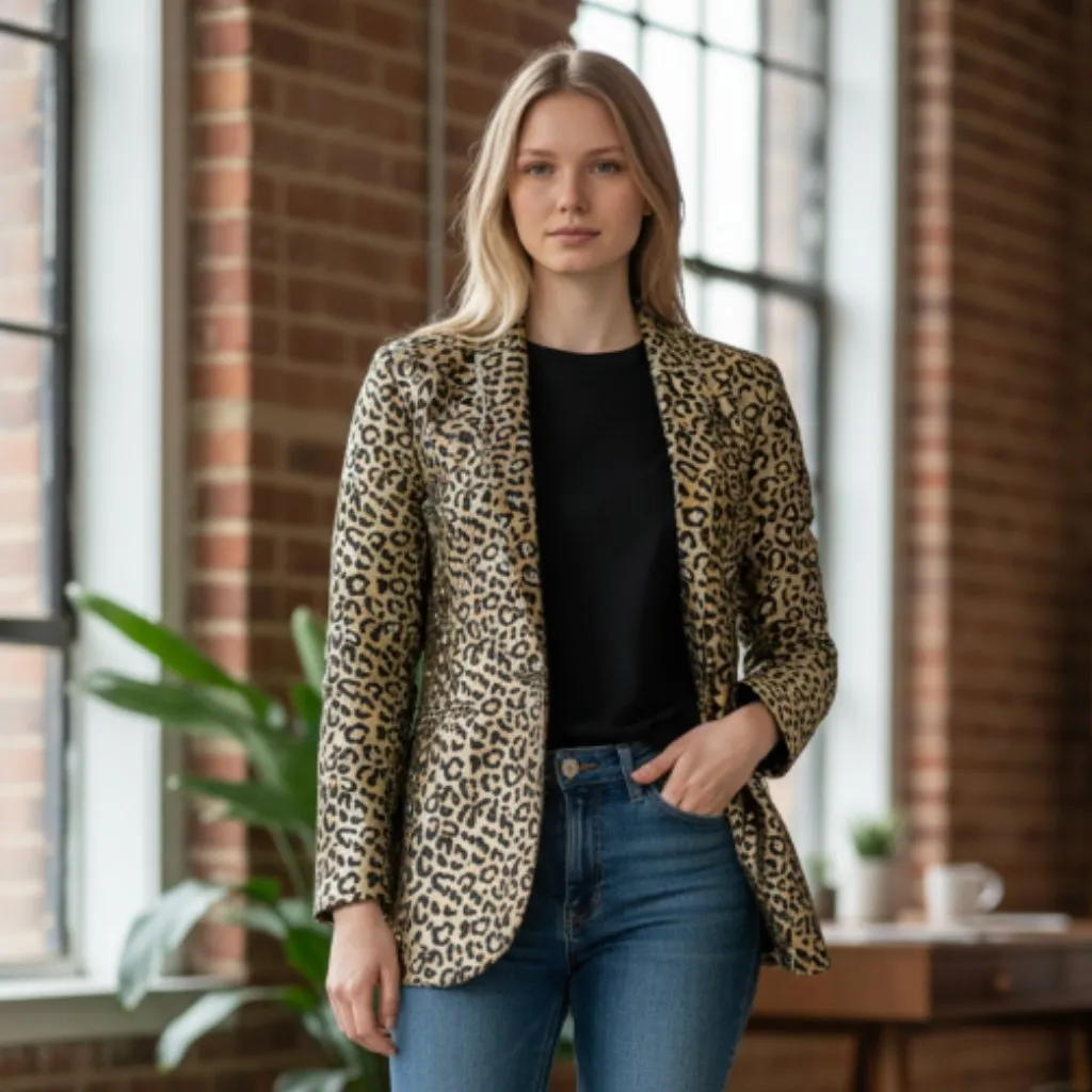 NEW VENUS Leopard Jacquard Blazer COLOR  Black & Gold - Image 6