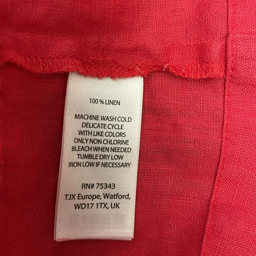 Pink 100% Linen Cuff Up Sleeves V-Neck Blouse Size Small - Image 12