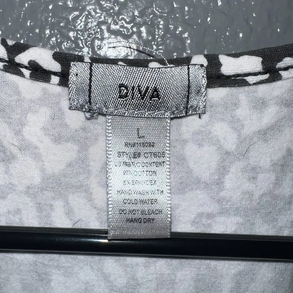 DIVA Abstract Animal Print Racerback Tank Top with Lace Trim Women's Size Large Black - Image 3