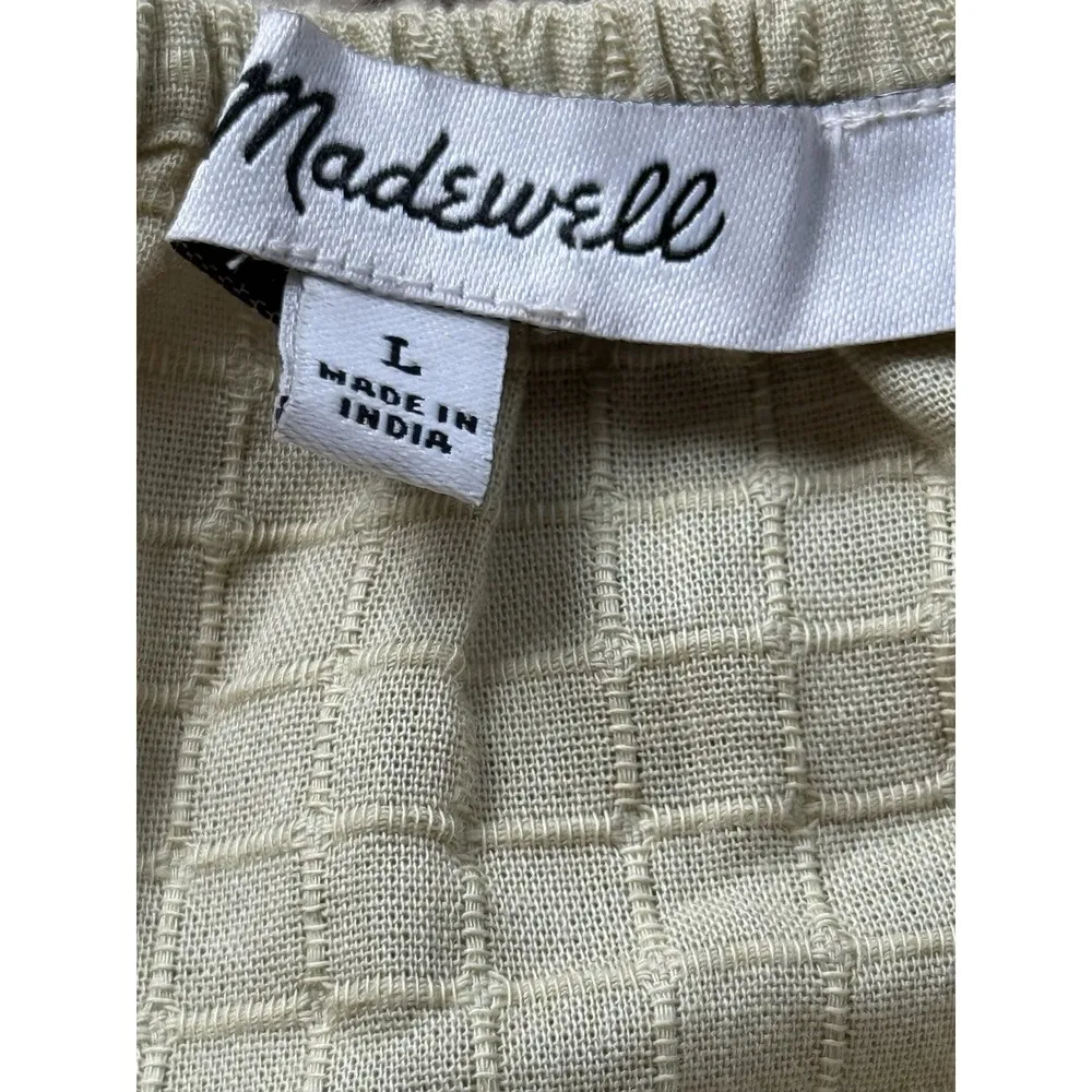 Madewell Cropped Top Sage Green Puff Sleeve Bubble Hem Peasant Blouse Size Large - Image 2