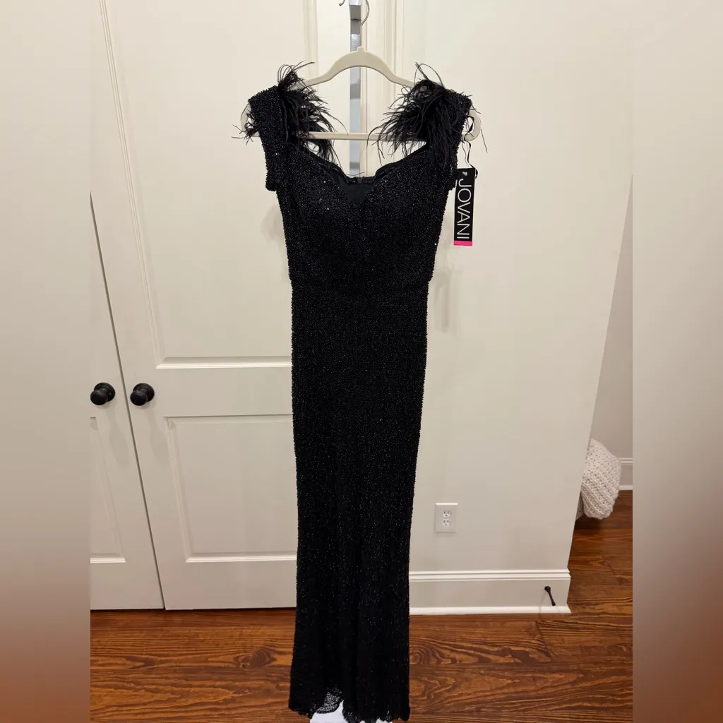 JOVANI 37562 Black Sequin Sheath Dress Gown Formal NEW Size 4 - Image 4