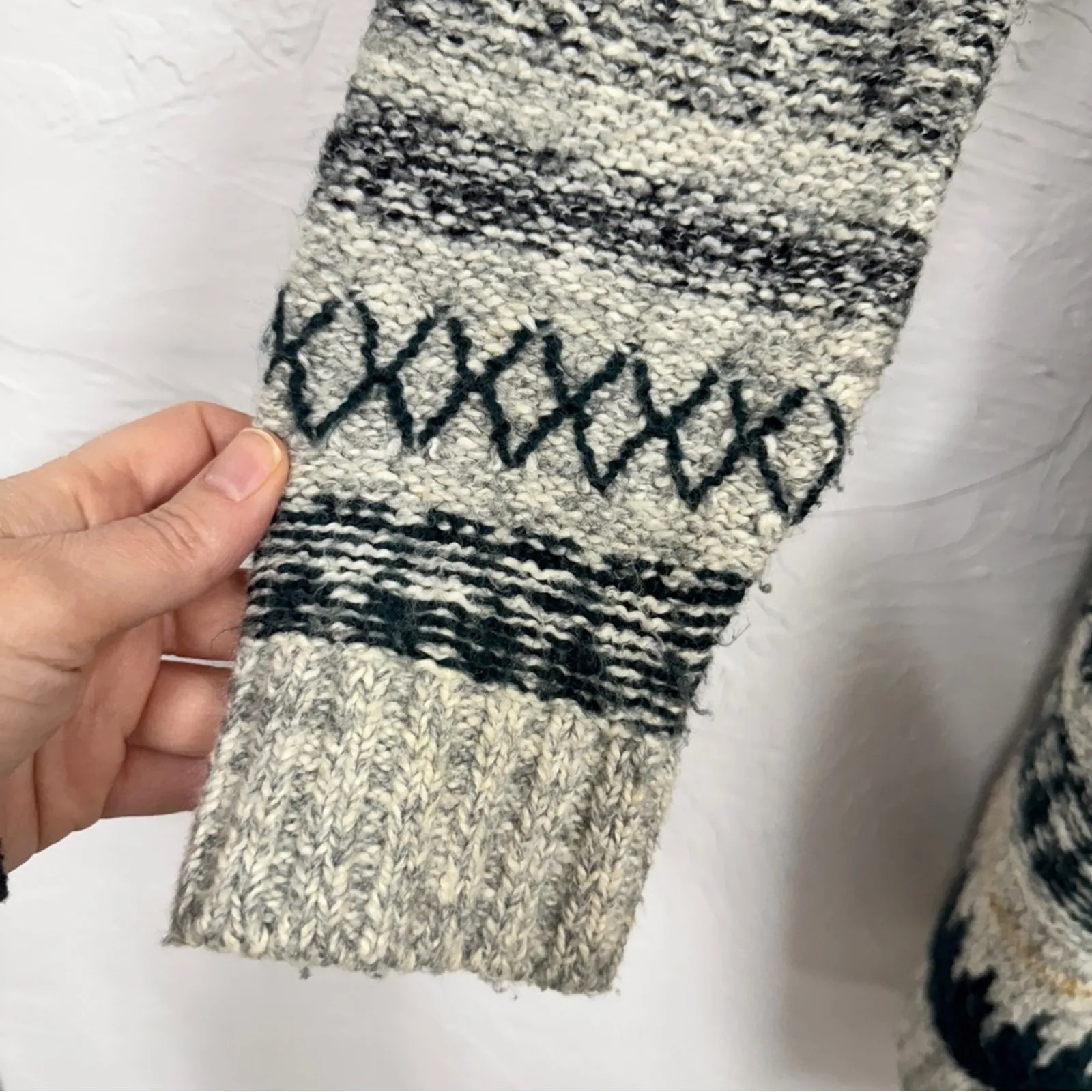 Cabi Blue Grey Shetland Fringe Cardigan Sweater Womens XS Boho Cozy Duster - Image 3