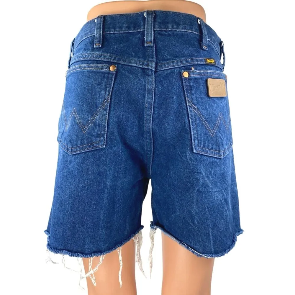 Wrangler Women's Blue High Waist Frayed Cut-Off Bermuda Denim Jeans Shorts 33x34 - Image 3