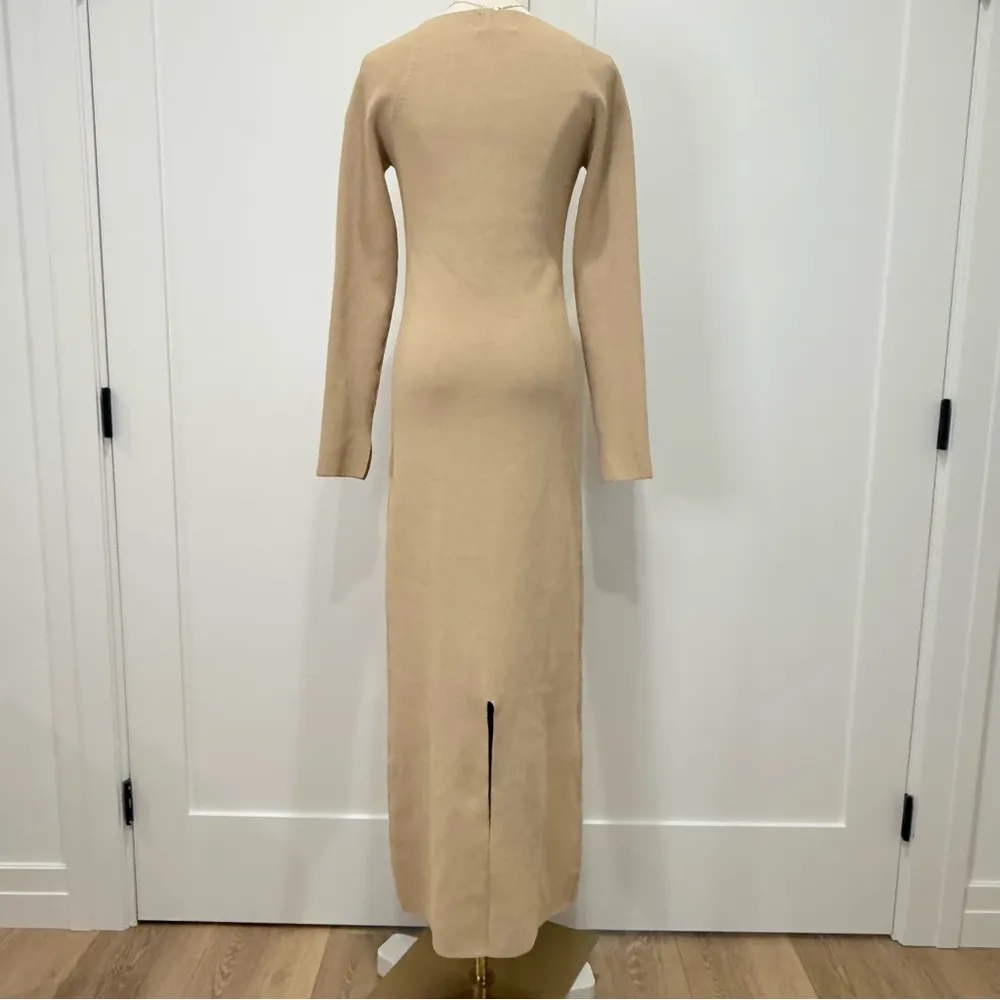 Dissh Stride Ribbed Long Sleeve Midi Dress Large Warm Wheat Beige Knit Minimal - Image 6