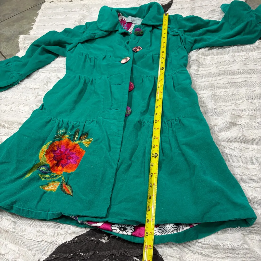 Whimsical vibrant green Judith March coat Measure Like Small Satin lined Boho - Image 14