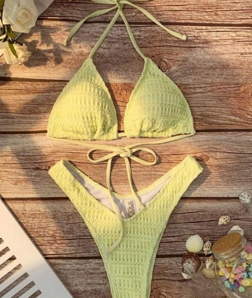 SHEIN Light Yellow Textured Bikini Set - Image 2