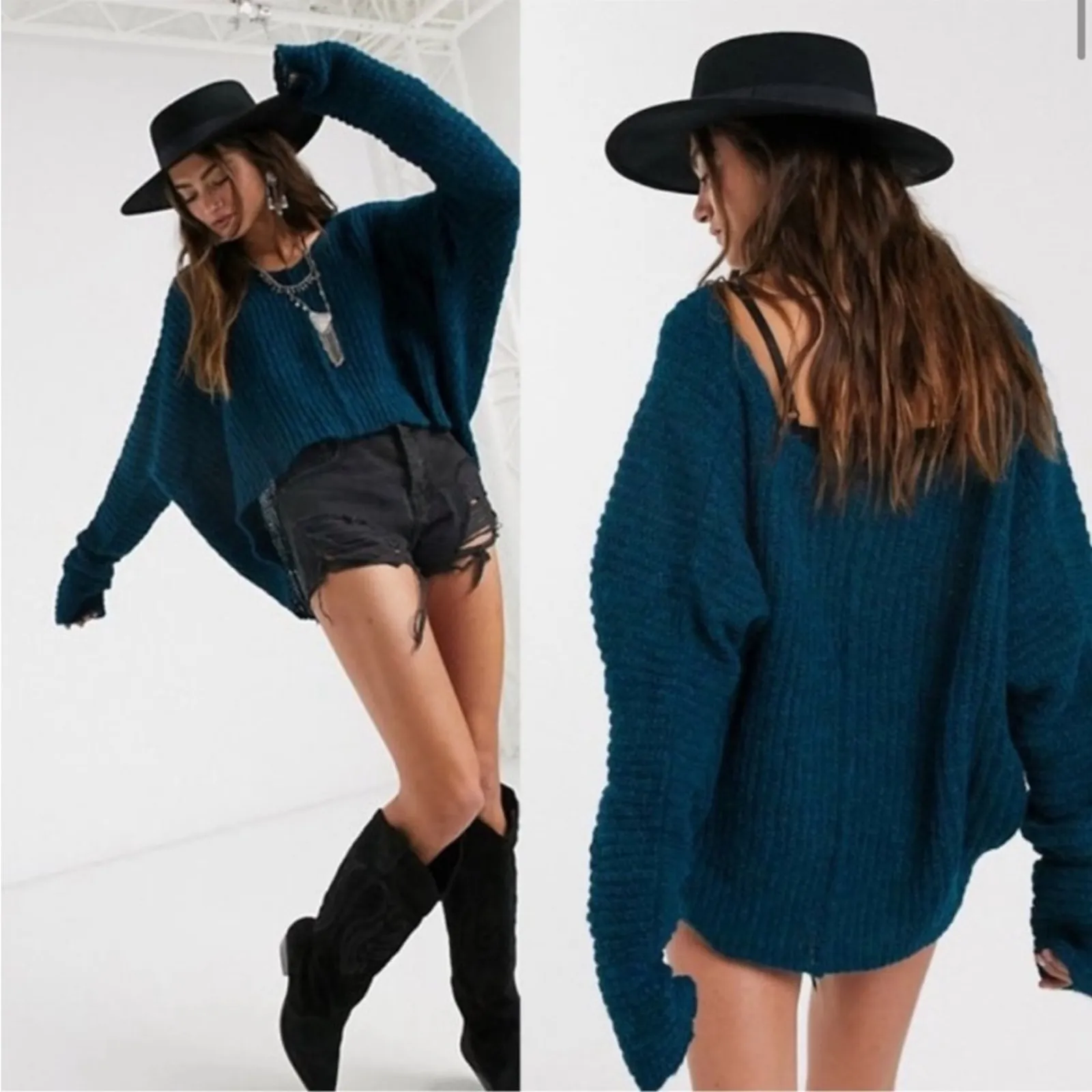 FREE PEOPLE Womens Alpaca Wool V-Neck Oversized Knit Crop Sweater Top Size XS - Image 3