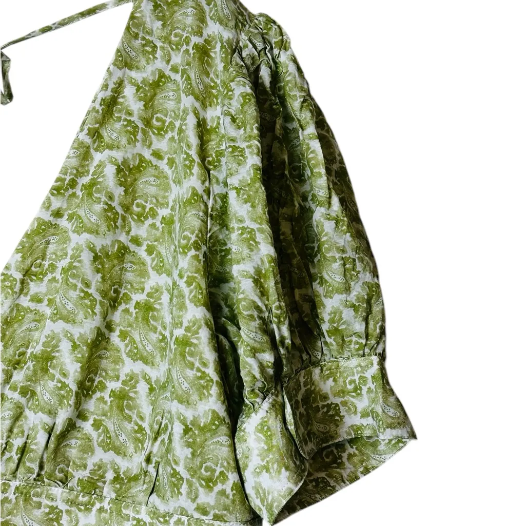 J. Crew Puff Sleeve Blouse Paisley Sage Green Boho Cottage Size Large - Image 5