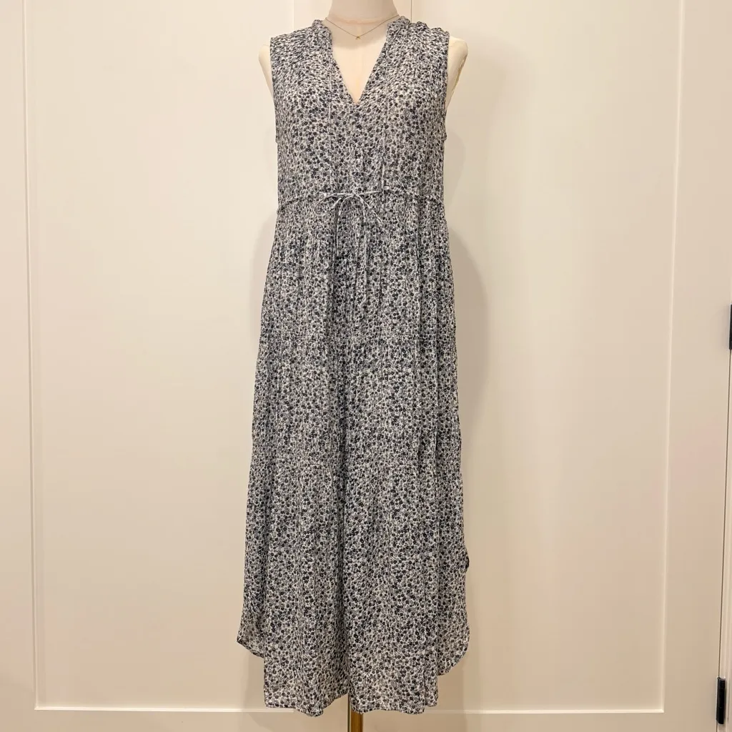 James Perse Floral Midi Dress Small 1 Blue Feminine Classic Gauzy Spring Chic - Image 2