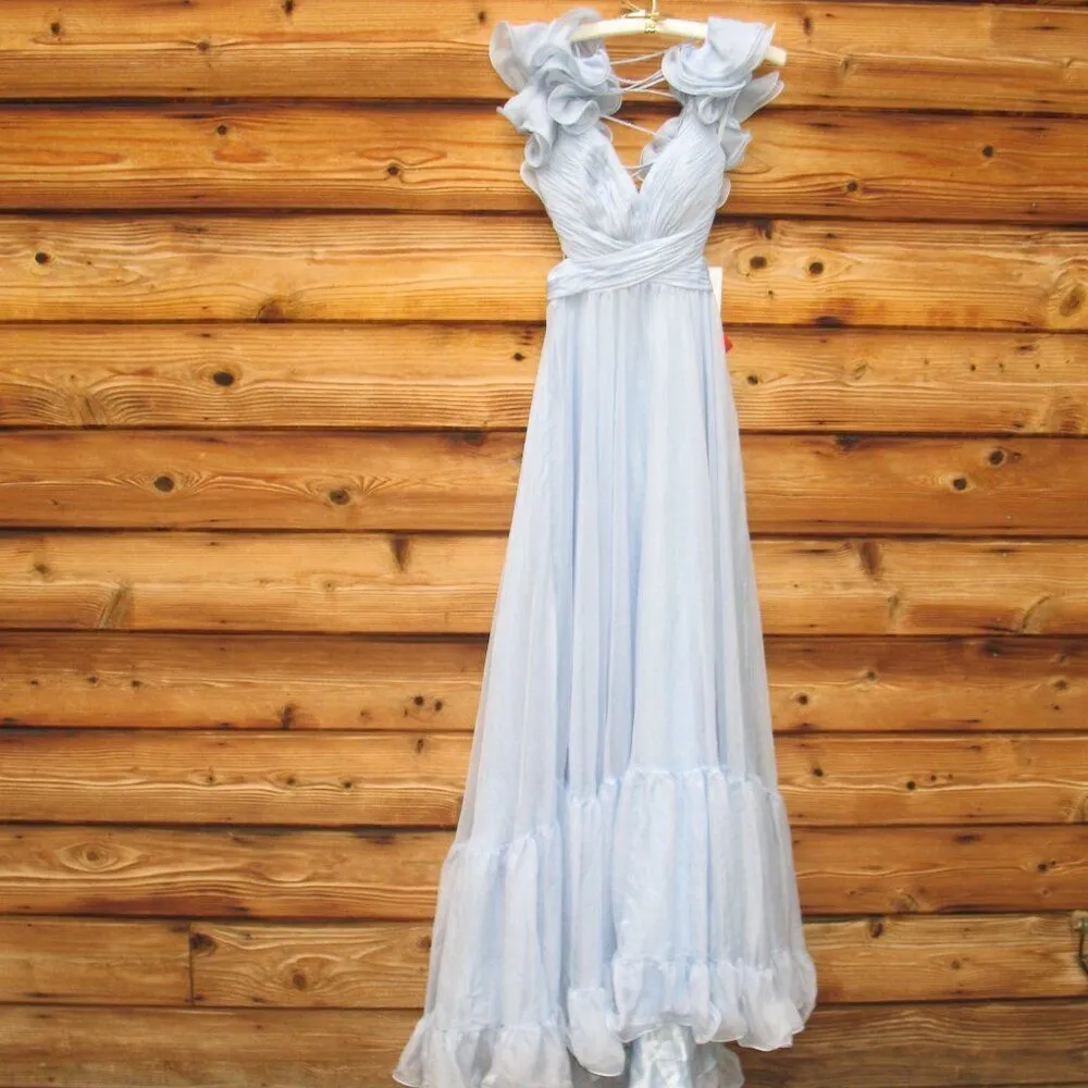 NWT Mac Duggal 67911 Ruffled Tiered Cut Out Chiffon Gown Dress Blue 2 - Image 7