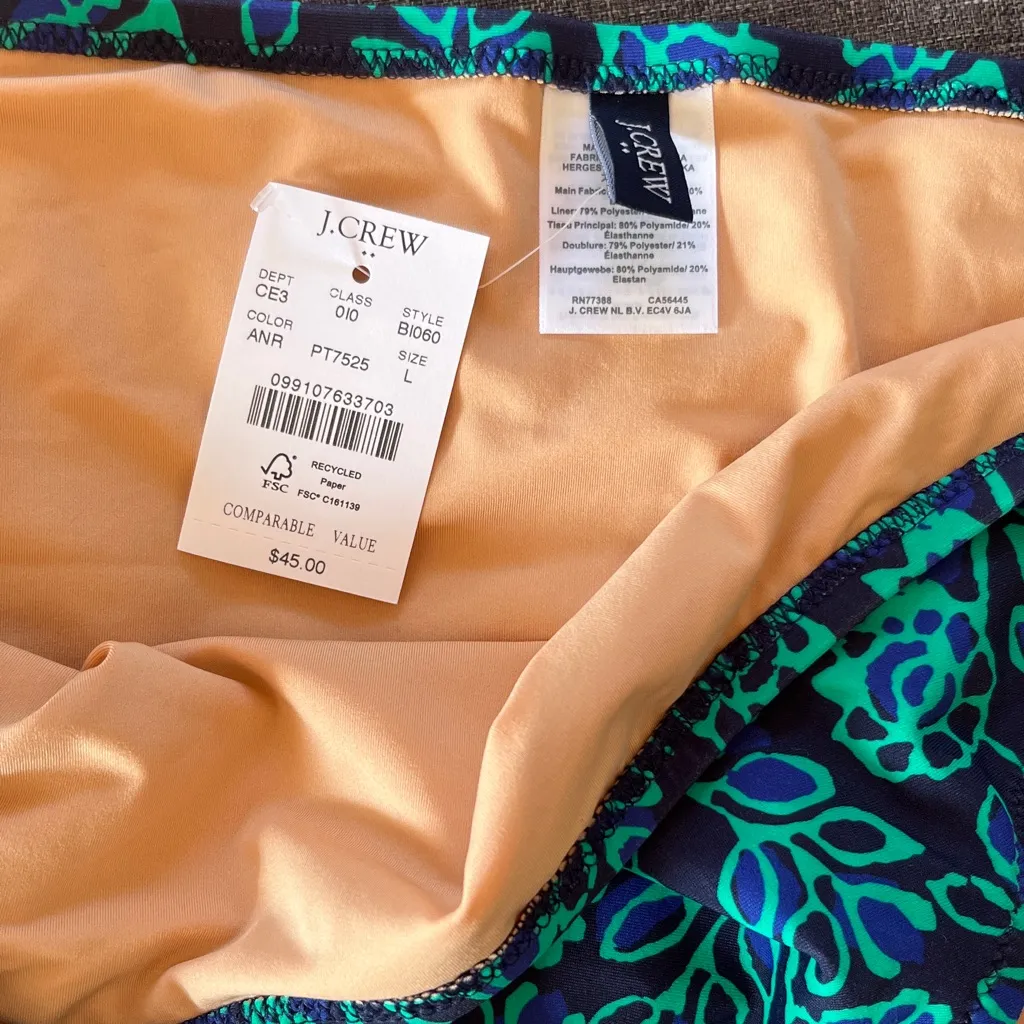 New with tags J. Crew Blue and Green Patterned 2 piece Swimwear Top XL Bottom L - Image 4