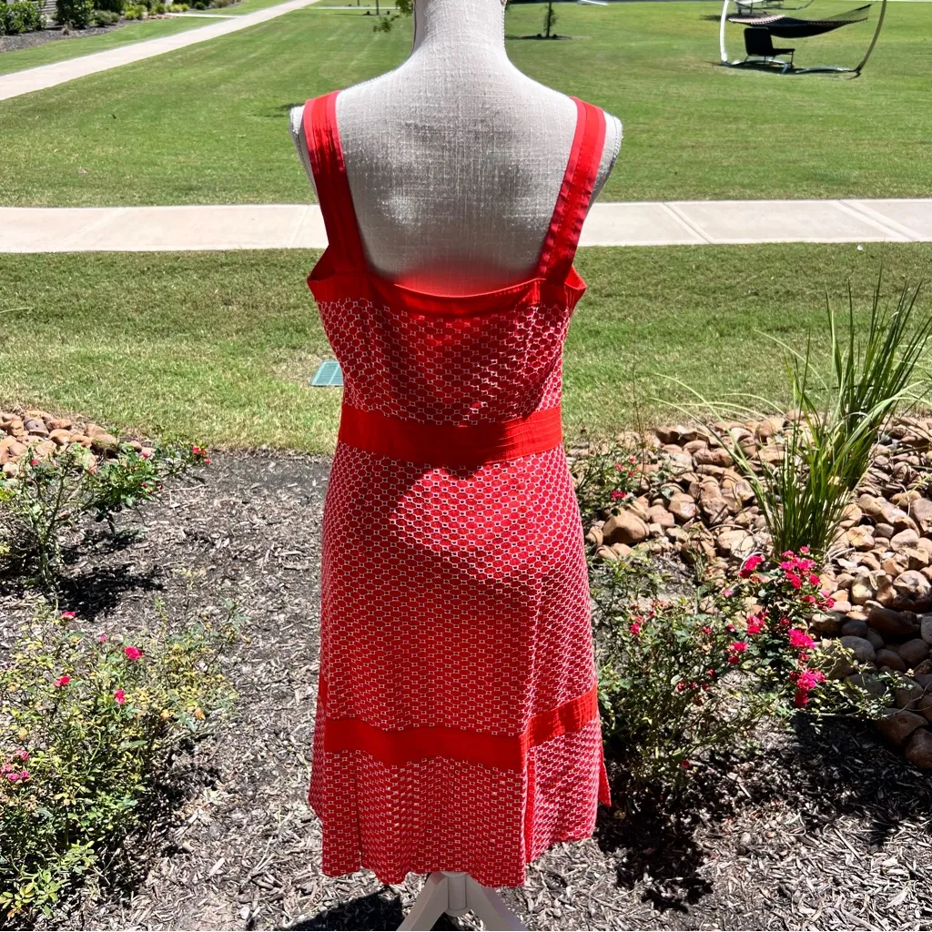 Tory Burch Berdine Orange Patterned Eyelet Midi Dress - Image 5