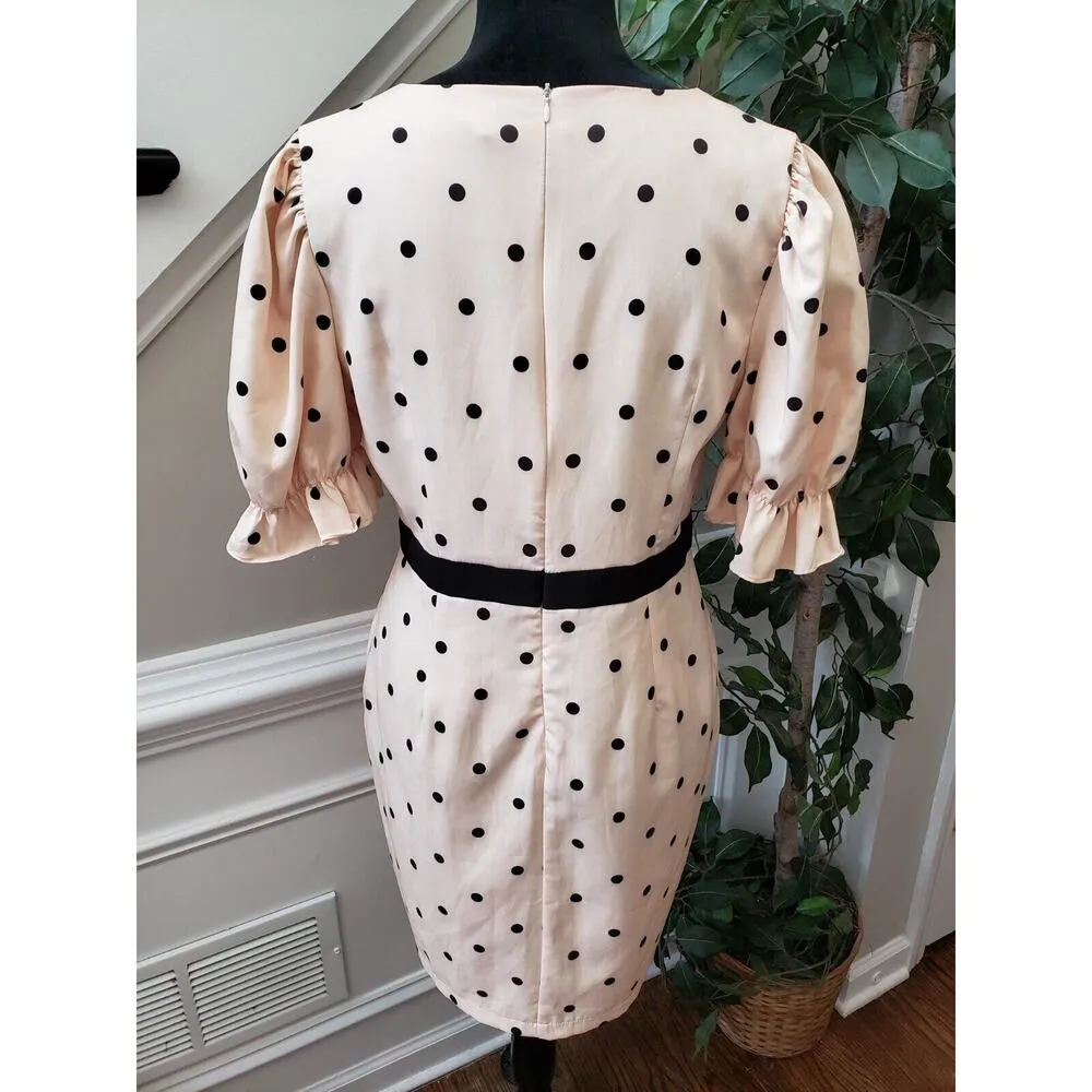 Marin Brand Womens Beige Polka Dot V Neck Short Sleeve Knee Length Shift Dress S - Image 10