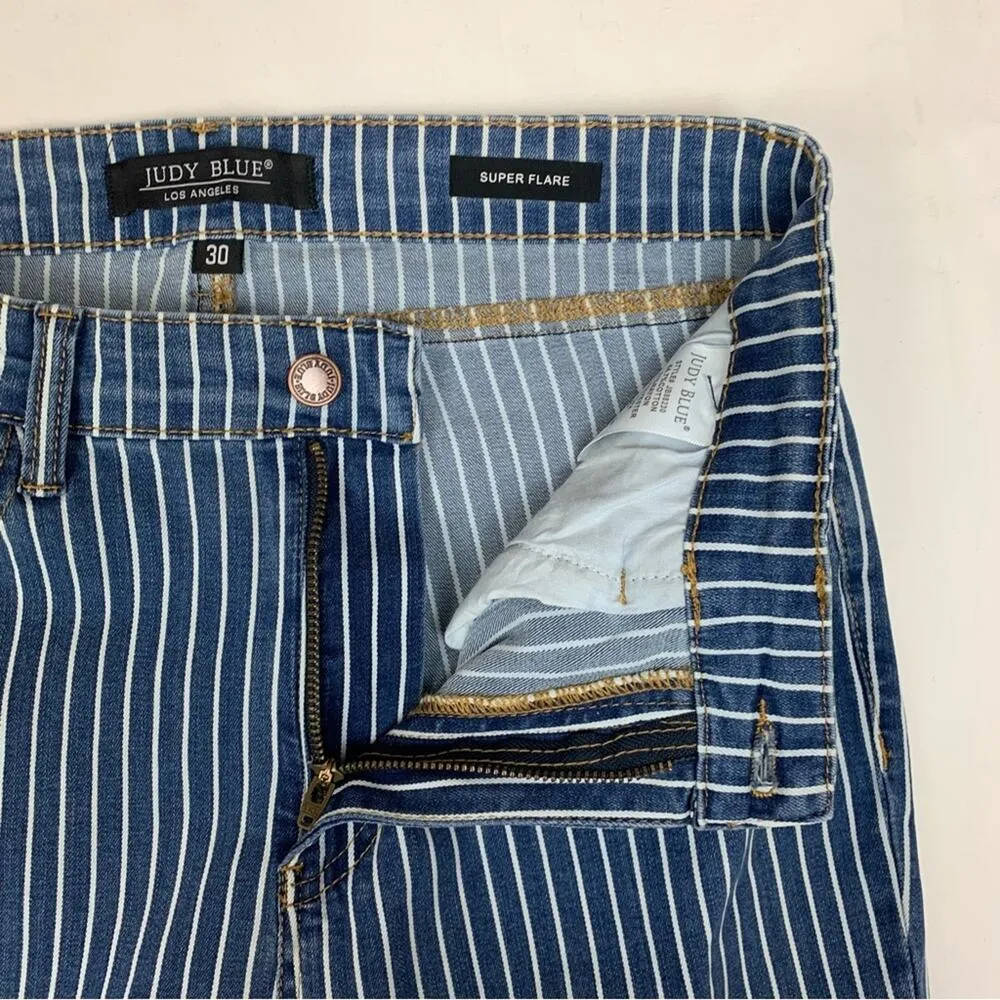 Judy Blue womens size 30 super flare jeans blue white stripe rodeo concert - Image 6