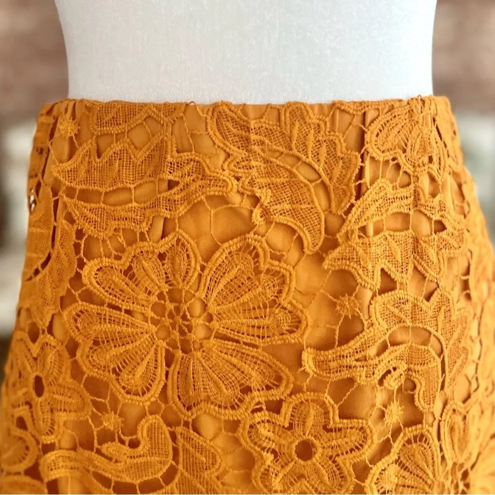 Love Triangle Skirt Lace Asymmetrical Ruffle Hem Gold Orange S Cocktail Party - Image 3