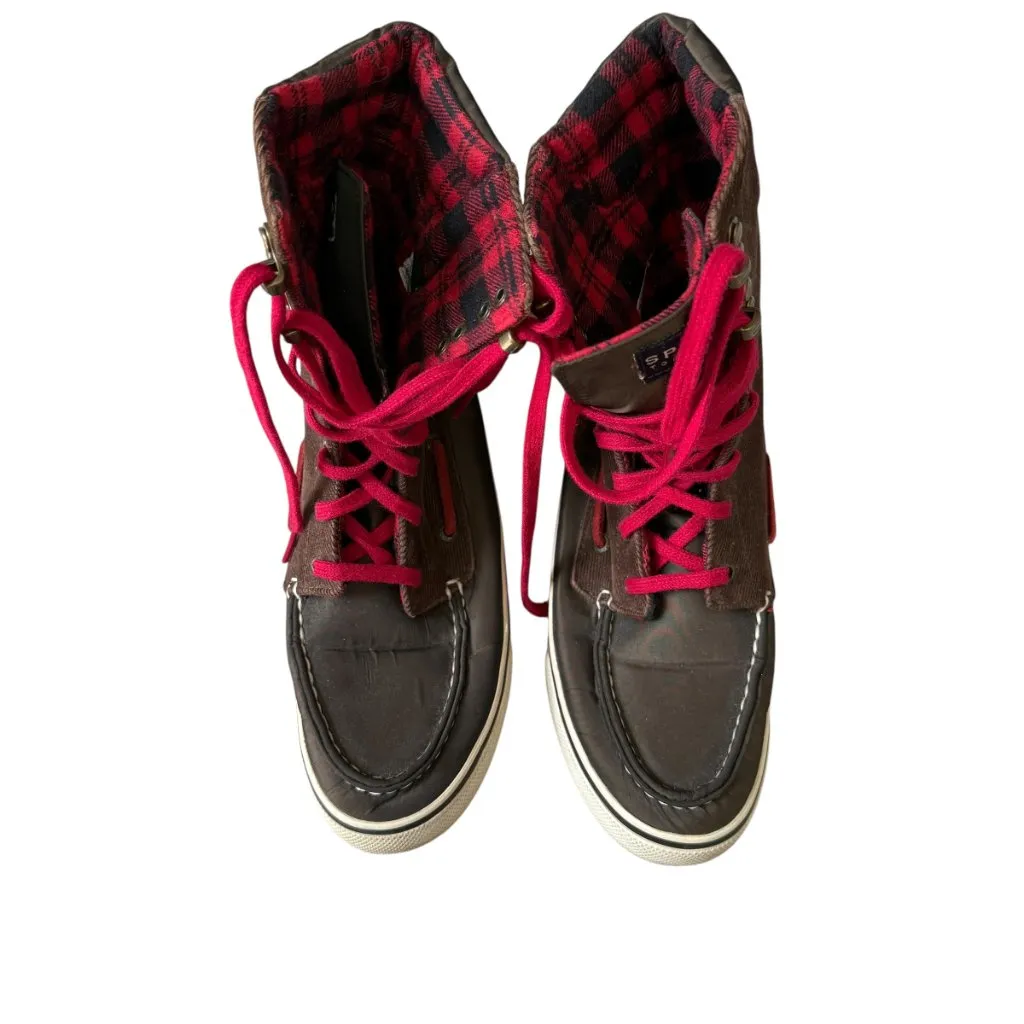 Sperry Top Sider 9301242 brown lace up boots shoes warm plaid interior 6 1/2M - Image 5