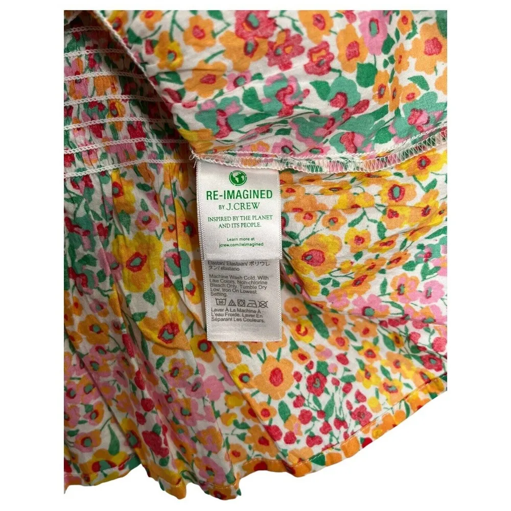 New J Crew Top Womens M Smocked Ditsy Floral Tie Shoulder Straps Tank Multi - Image 5