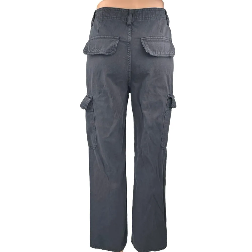 Zara Women's Gray Straight Wide Leg High Rise Cargo Trousers Denim Jeans Pants 2 - Image 3