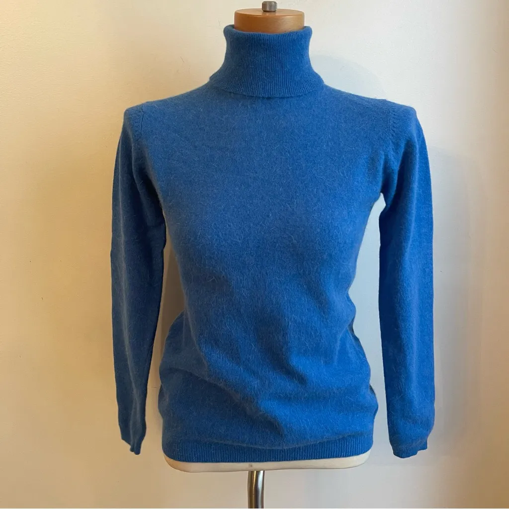 Vintage 80s Addenda Blue Turtleneck Sweater Angora Wool Knit Quiet Luxury Medium - Image 6