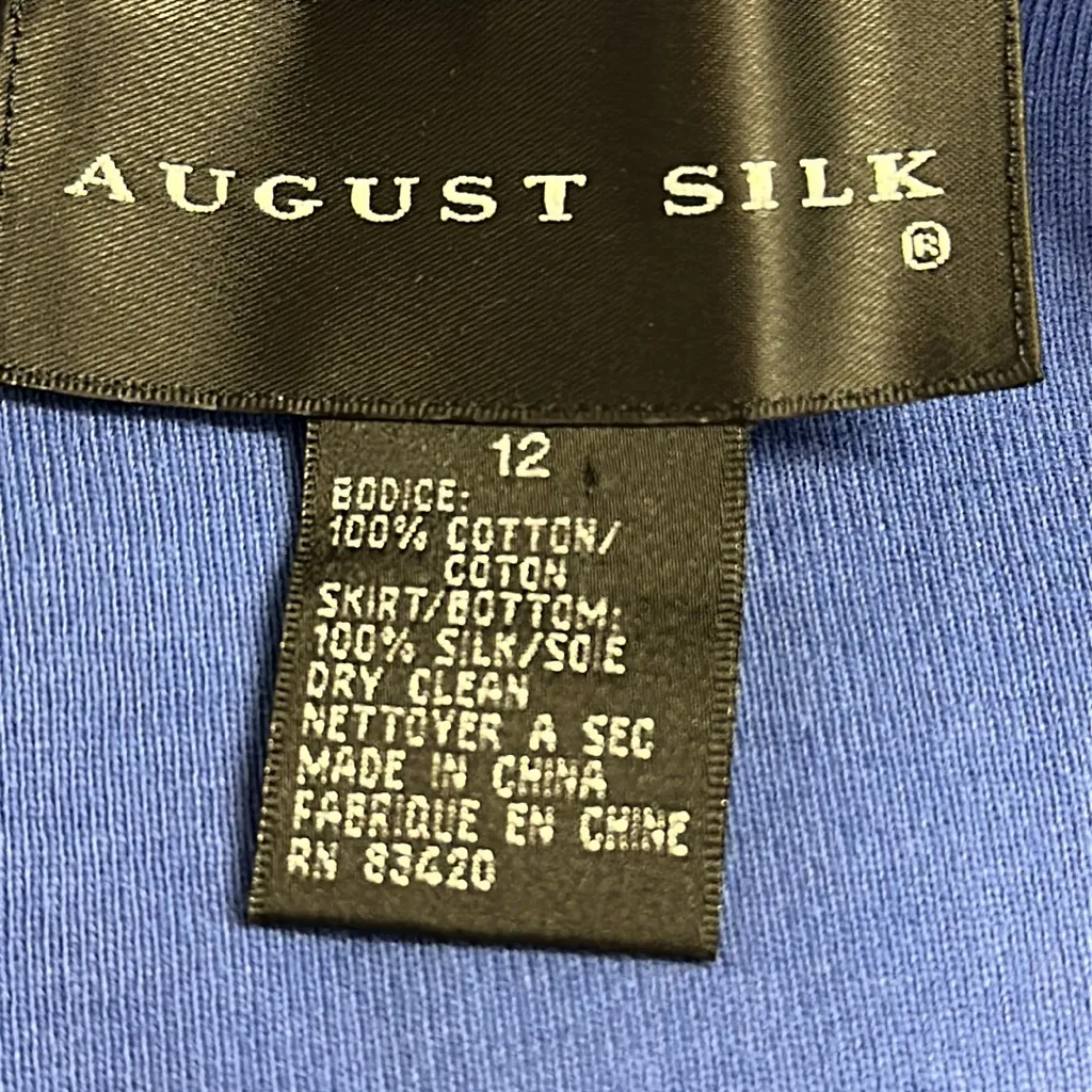 Vintage August Silk and Cotton Blue Button Front Sleeveless Midi Dress Womens 12 - Image 10