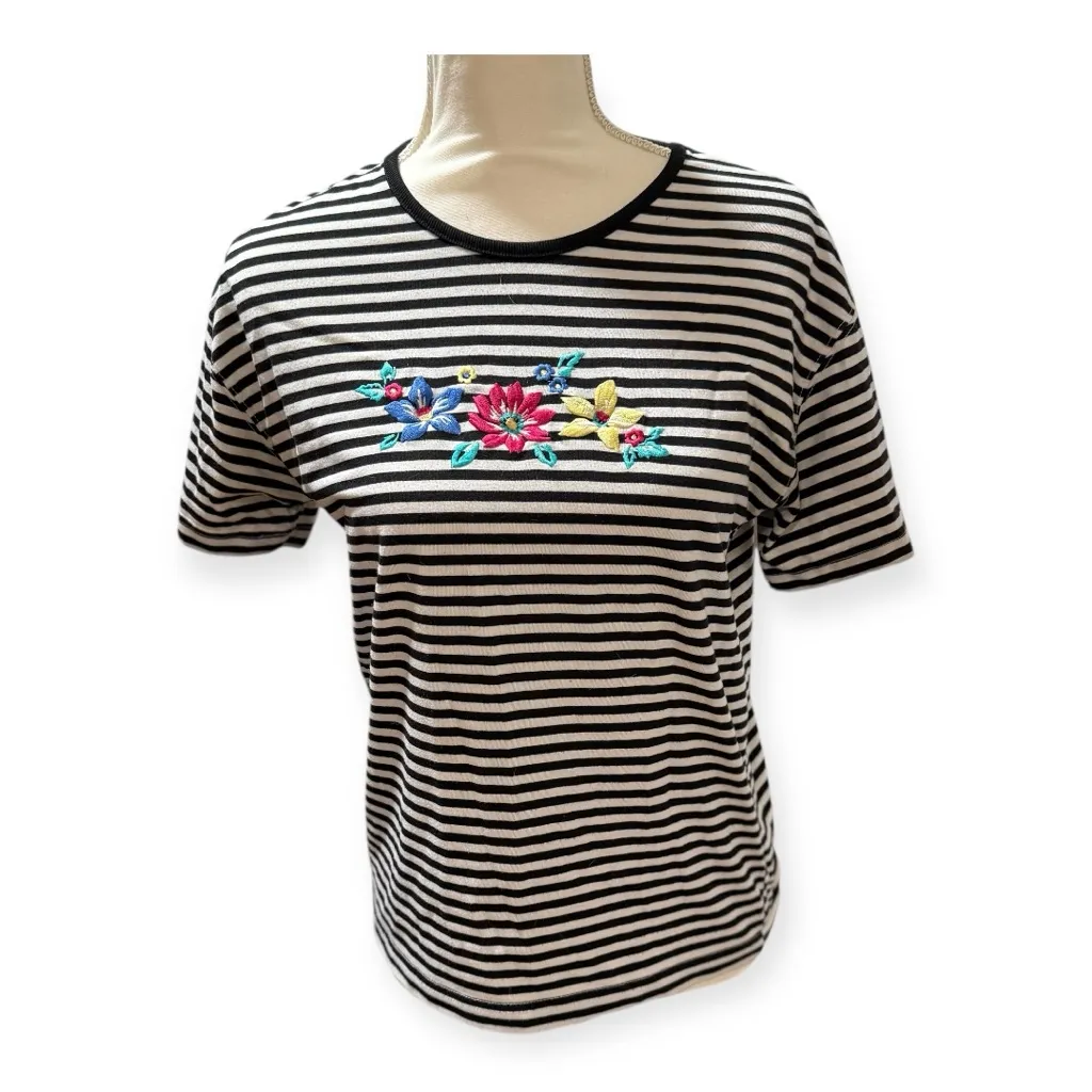 Jaclyn Smith Sport Petite Striped Floral Embroidered Tee - Image 2