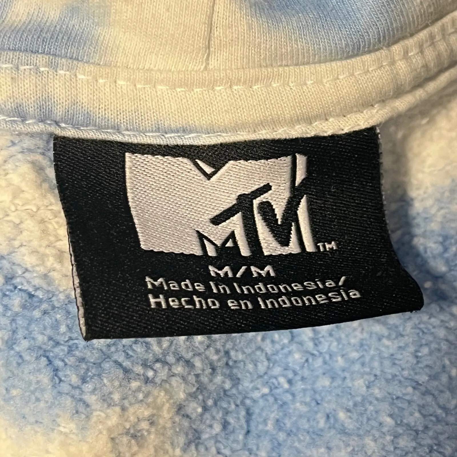 MTV Music Television Hoodie Sweatshirt Blue Tie Dye Graphic Medium - Image 7