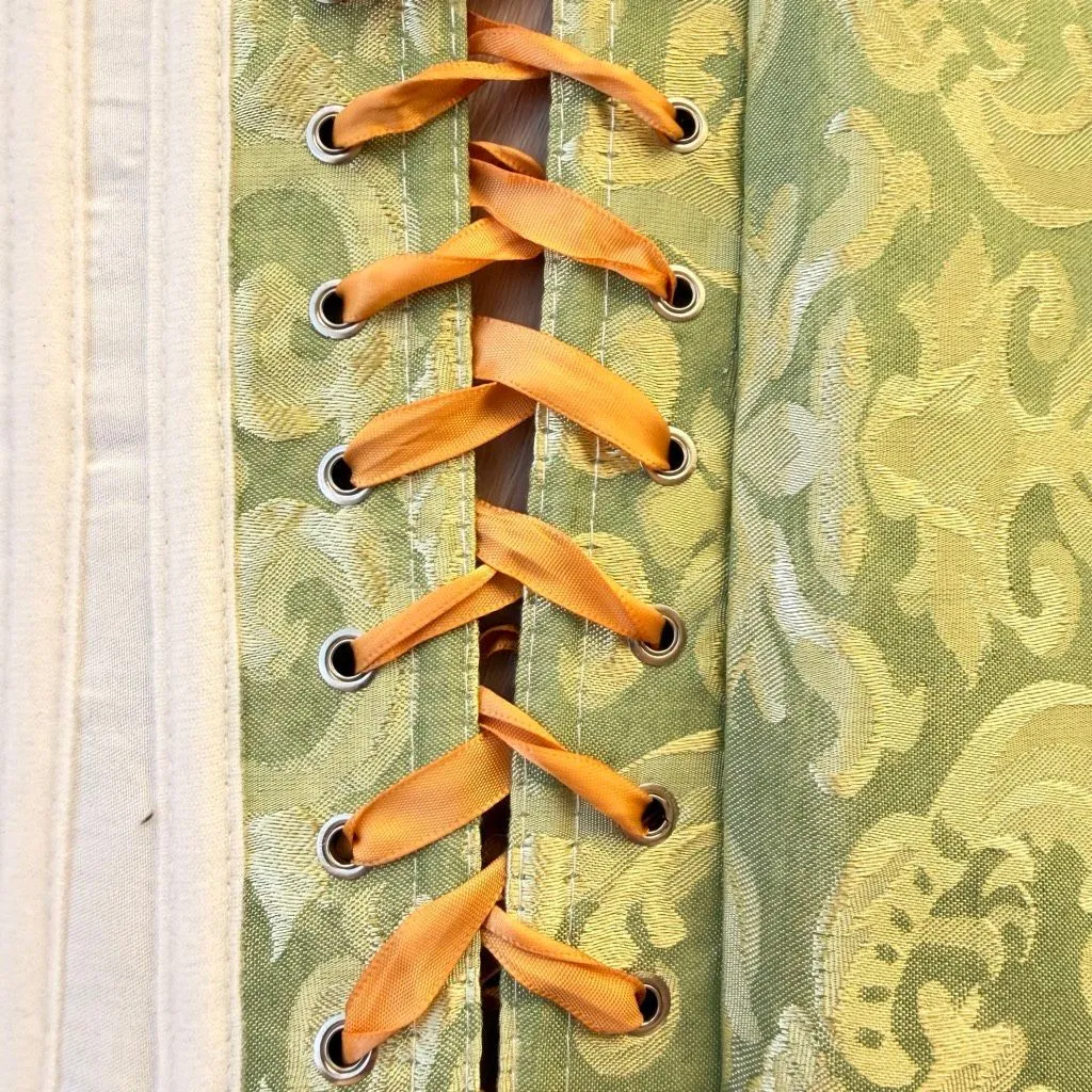 Hook Lace Canvas Sexy Brocade Waist Training Corset Green Sz S #2547 - Image 10