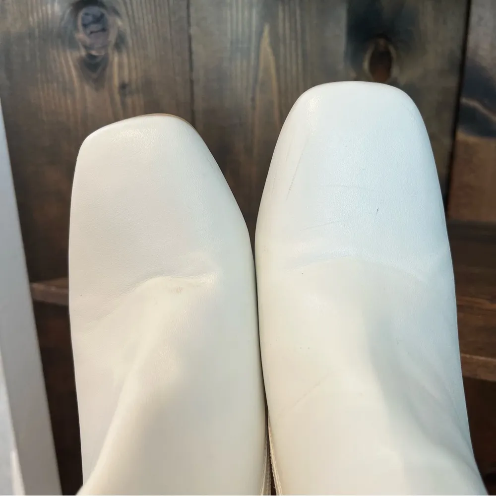 IDIFU White Faux Leather Square Toe Side Zipper Heeled Boots Women’s Size 8 - Image 11