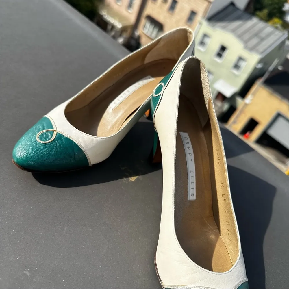 Vintage  Green and White Leather Heels Size 7 western cowgirl retro - Image 8