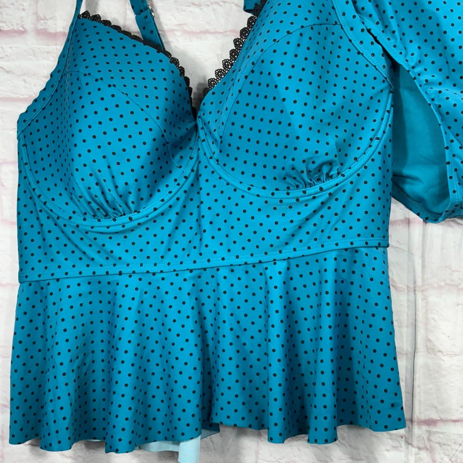 Terra & Sky Plus Size Blue Polka Dot Peplum Swimsuit 3X - Image 4