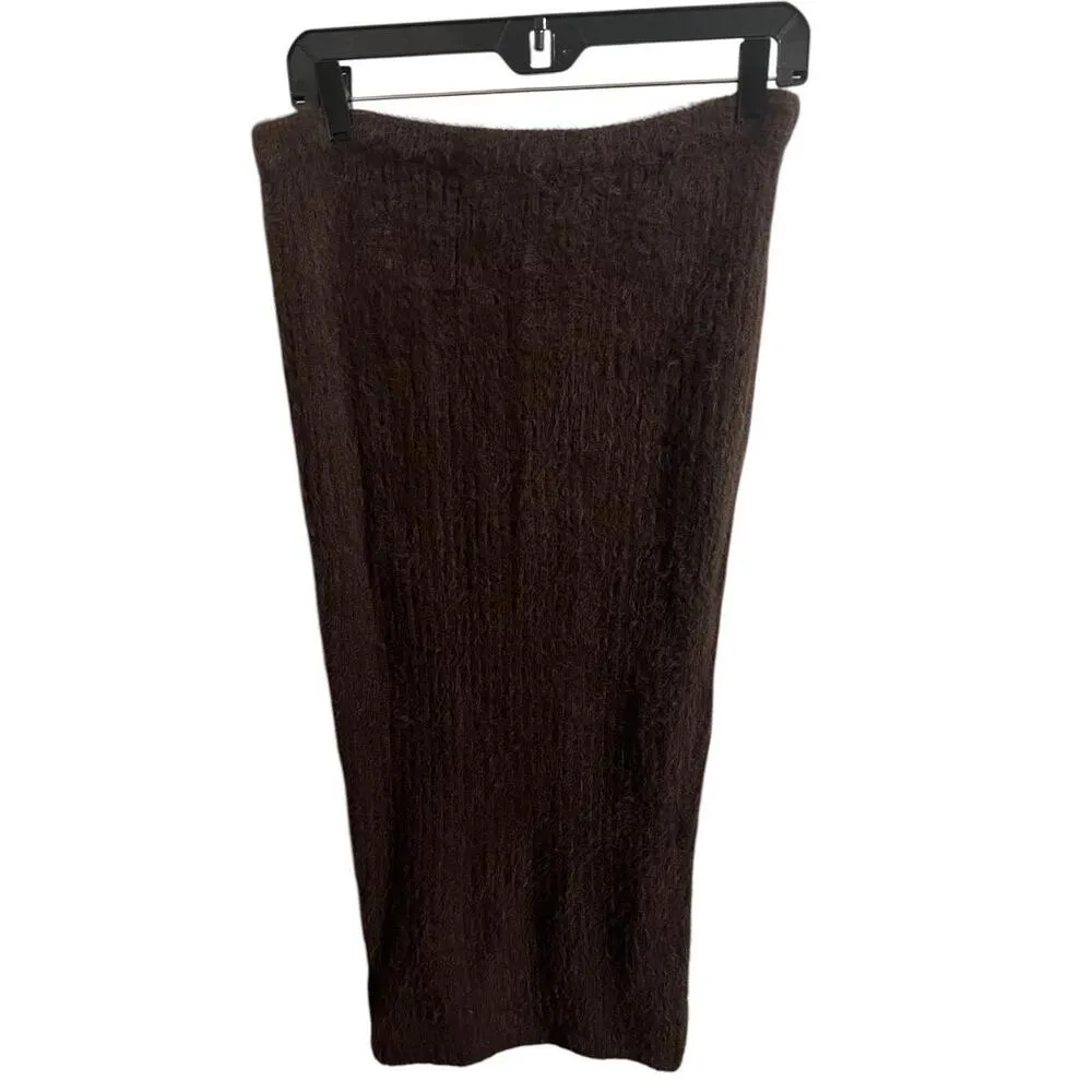 Missguided Skirt Womens Size 12 Brown Fluffy Midi Ribbed Knit - Image 2